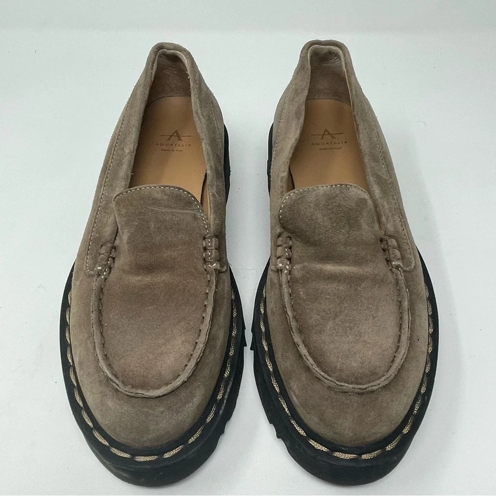 Aquatalia Hayley Tan Leather Platform Loafers Size 7.5